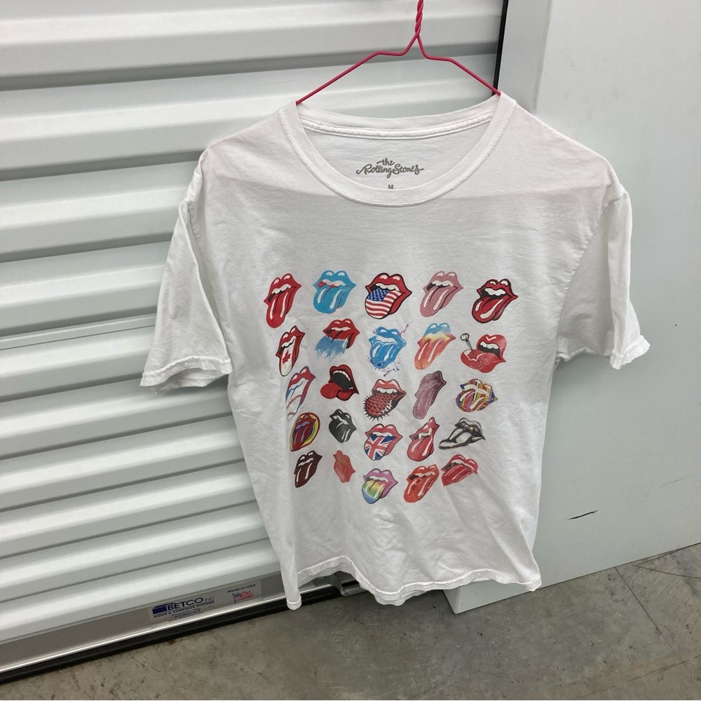 The Rolling Stones Medium T-Shirt Short Sleeve White with Logos on Front